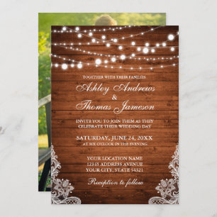 Invitation Mariage rustique voyants à cordes de bois dentelle