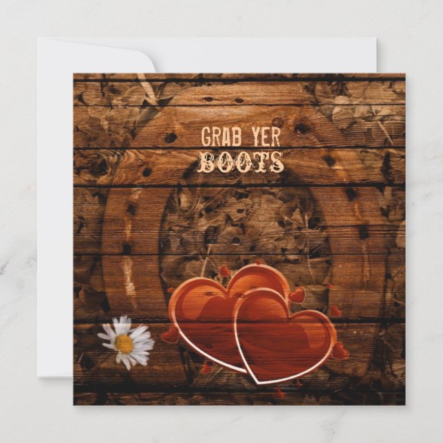 Invitation Mariage rustique western en bois de grange et fer  (Devant)