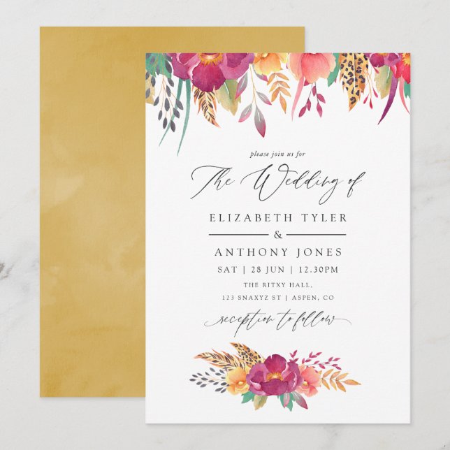 Invitation Mariage Safari Floral Aquarelle (Devant / Derrière)