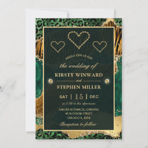 Invitation Mariage Safari Jungle Vert Glitter Agate
