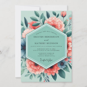Invitation Mariage Sage Corail Vivid Bloom