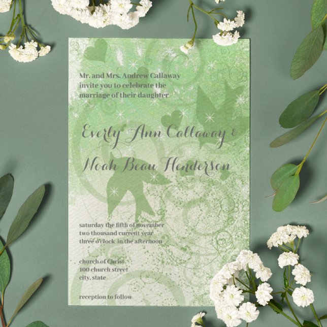 Invitation Mariage Sage Green Woodland Birds & Swirls (Créateur téléchargé)