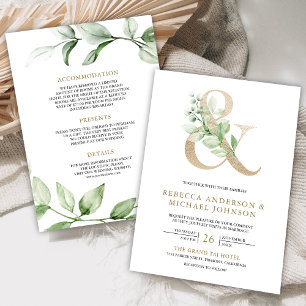 Invitation Mariage Sage Greenery Or Ampersand Blanc