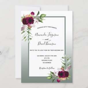 Invitation Mariage Sage vert bordeaux bogo florales