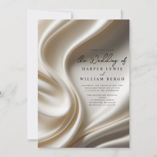 Invitation mariage satin d'ivoire de luxe (Devant)