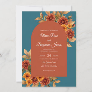 Invitation Mariage Sauge Chrysanthème Orange Brûlé