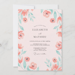 Invitation Mariage Saumon Aqua Feuillage Eucalyptus