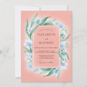 Invitation Mariage Saumon Azur Feuillage Eucalyptus