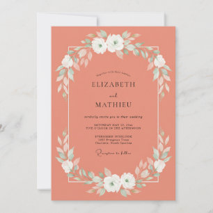 Invitation Mariage Saumon Blanc Ranunculus Eucalyptus