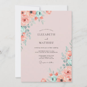 Invitation Mariage Saumon Feuillage de Menthe Eucalyptus