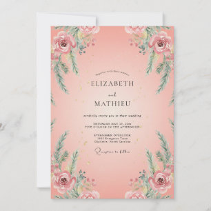 Invitation Mariage Saumon Ranunculus Feuillage Eucalyptus