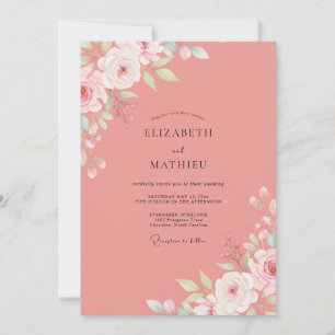 Invitation Mariage Saumon Ranunculus Poussiéreux Eucalyptus