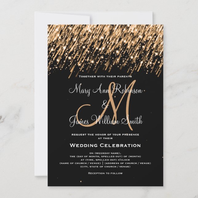 Invitation Mariage "Sauver la date" Étoiles Filantes Or (Devant)