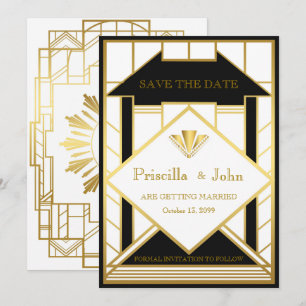 Invitation Mariage Sauvez la date, Grand Gatsby, Médaillon or