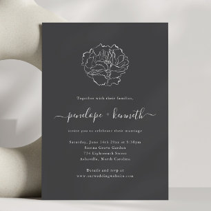 Invitation Mariage Script Ligne d'Art Pivoine Noir Charbon
