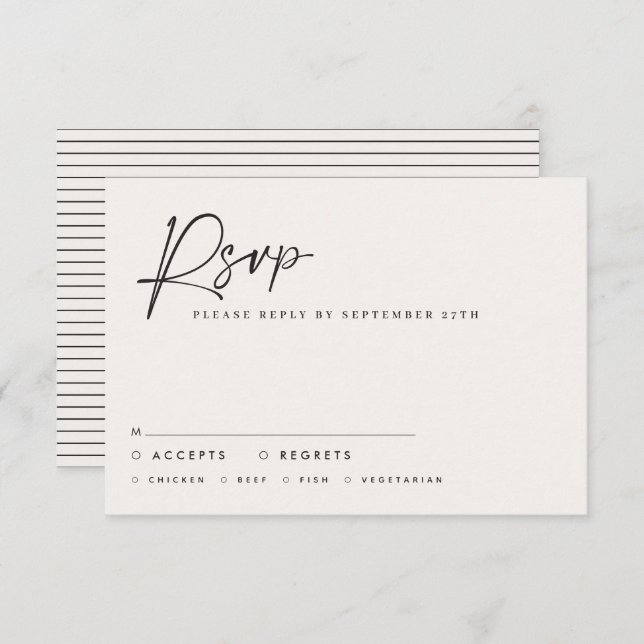 Invitation Mariage script moderne noir blanc script élégant i (Devant / Derrière)