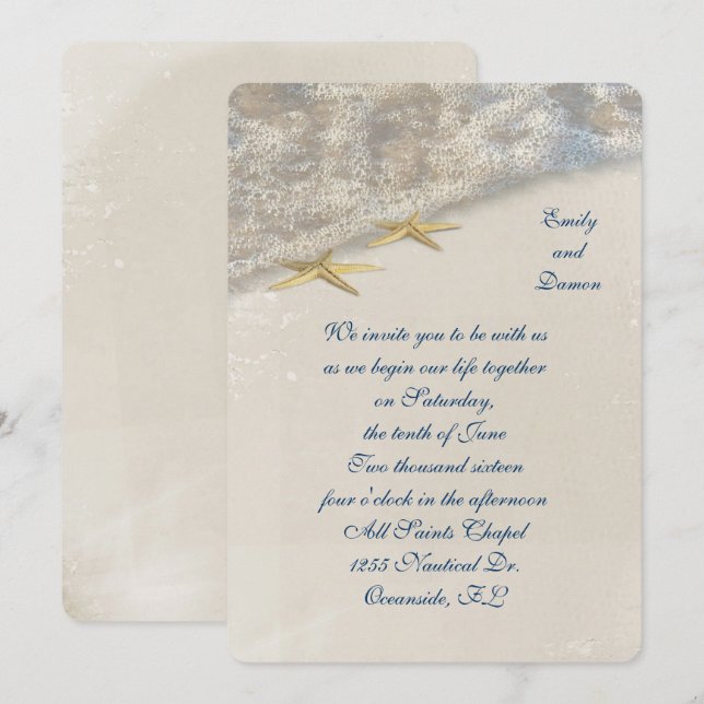 Invitation Mariage Seashore Starfish (Devant / Derrière)