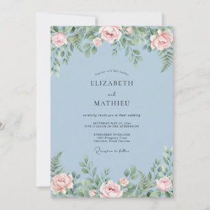 Invitation Mariage serein de printemps bleu poussiéreux