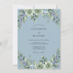 Invitation Mariage serein et succulent bleu poussiéreux