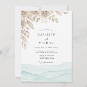 Invitation Mariage Sérénité Bleu Mousse de Mer sur la Côte