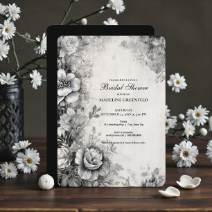 Invitation Mariage Shabby Chic Fleurs Noires