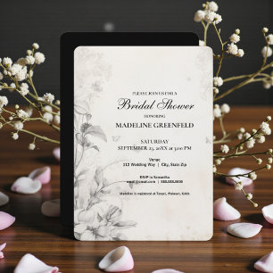 Invitation Mariage Shabby Chic Fleurs Noires