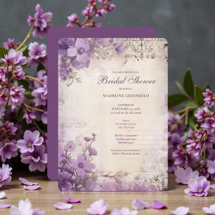 Invitation Mariage Shabby Chic Violet Lavande Floral