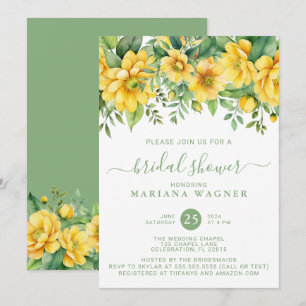 Invitation Mariage Shower Fleurs Jaune Sauge Verte