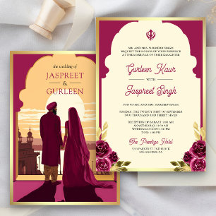 Invitation Mariage Sikh Anand Karaj Magenta Ethnique Indien