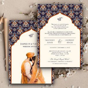 Invitation Mariage sikh Anand Karaj punjabi en ivoire orange