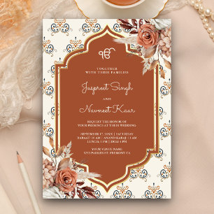 Invitation Mariage sikh Anand Karaj Punjabi orange rustique b