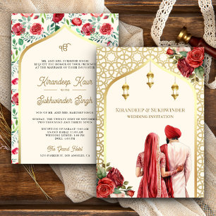 Invitation Mariage Sikh Anand Karaj Roses Rouges Or Crème