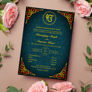 Invitation Mariage sikh du Punjabi Anand Karaj Golden