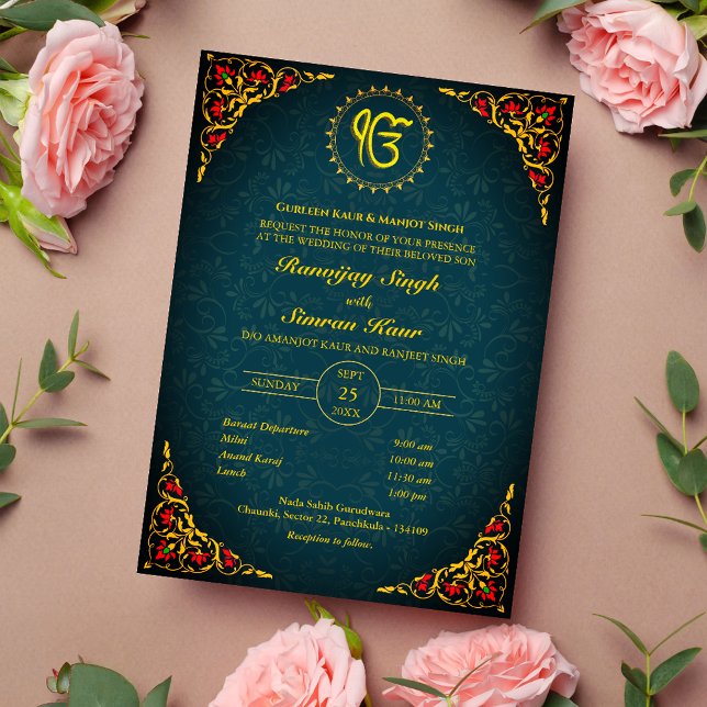 Invitation Mariage sikh du Punjabi Anand Karaj Golden (Créateur téléchargé)