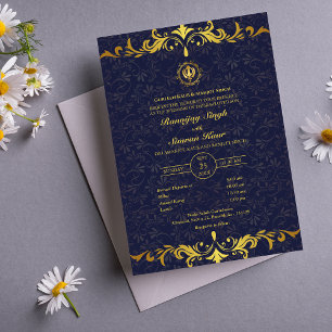 Invitation Mariage sikh du Punjabi Anand Karaj Golden