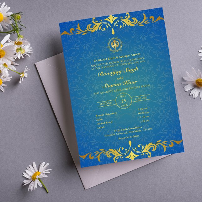 Invitation Mariage sikh du Punjabi Anand Karaj Golden (Créateur téléchargé)