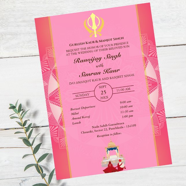 Invitation Mariage sikh du Punjabi Anand Karaj Golden (Créateur téléchargé)