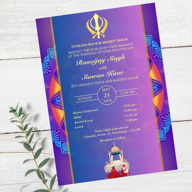 Invitation Mariage sikh du Punjabi Anand Karaj Golden (Créateur téléchargé)