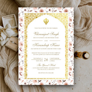 Invitation Mariage sikh punjabi Anand Karaj floral terreux