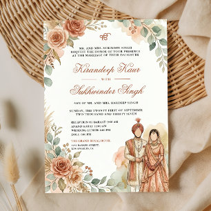 Invitation Mariage Sikh Roses Aquarelle Fleur Orange Pêche