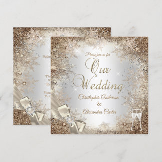 Invitation Mariage Silver Beige Cream Pearl Bow Snowflake 2