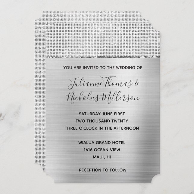 Invitation Mariage Silver Glam Glitz (Devant / Derrière)