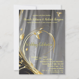 Invitation Mariage Silver & Gold Leaf