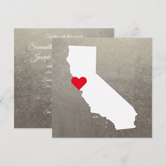 Invitation Mariage Silver Metallic Foil White California (Devant / Derrière)