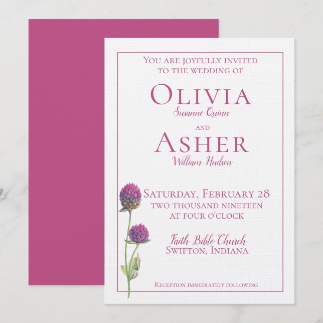 Invitation Mariage simple Amaranthe Amaranth (Devant / Derrière)