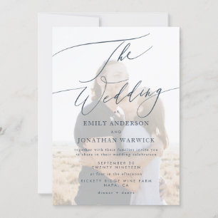 Invitation Mariage simple bleu marine et blanc