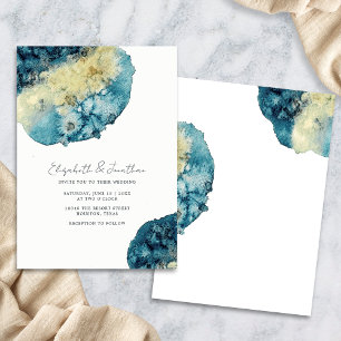 Invitation Mariage Simple Bleu Nuit Aquarelle Bohème Unique