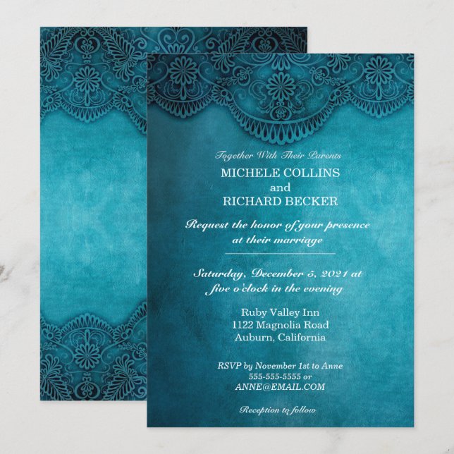 Invitation Mariage simple Blue Elegance (Devant / Derrière)