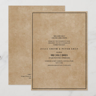 Invitation Mariage simple dans du papier marron de style vint