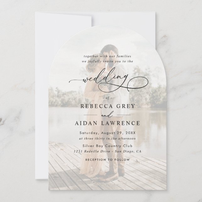 Invitation Mariage simple d'arceau photo en noir et blanc (Devant)
